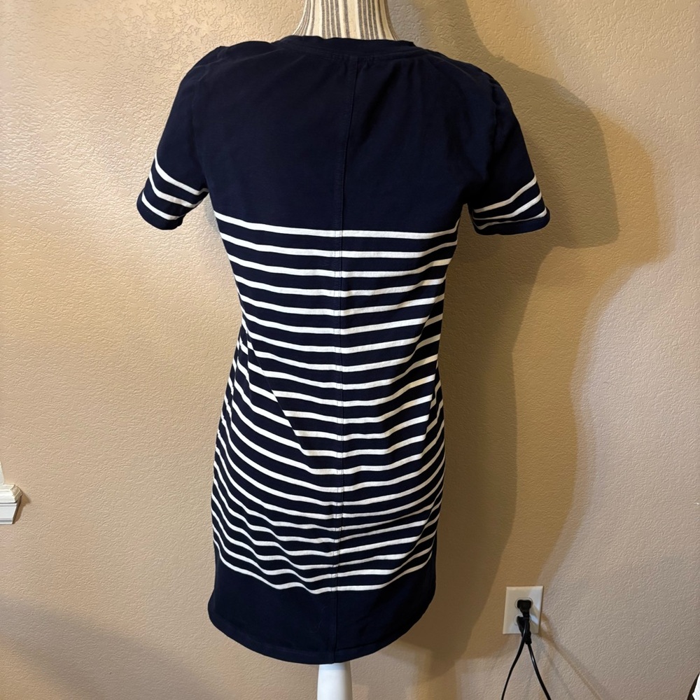 J. Crew Dress XS Navy White Nautical Striped Mini T-Shirt Dress Short Slv Cotton - Picture 8 of 15